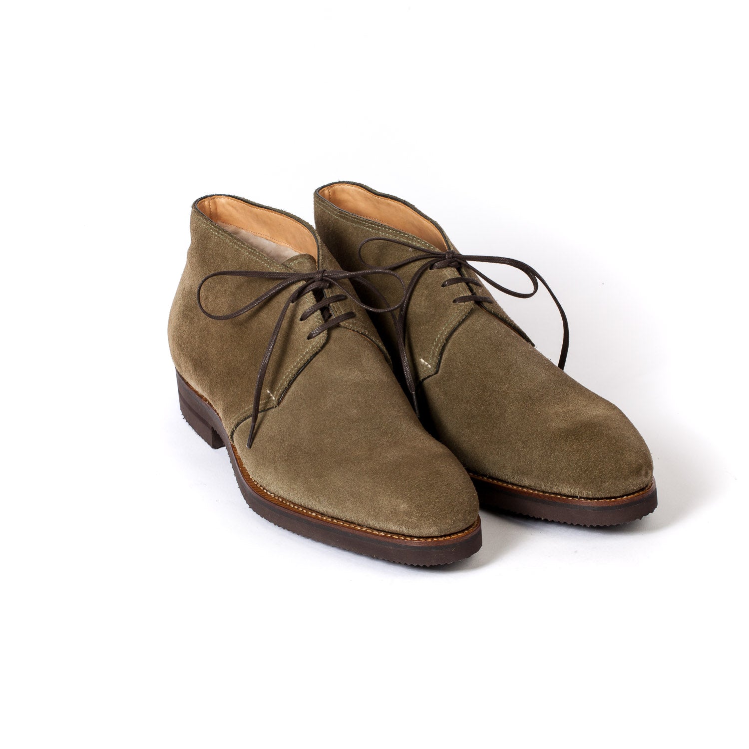 Boote "Classic Chukka" made of Olive Green Suede with Lambskin Lining - purely handmade